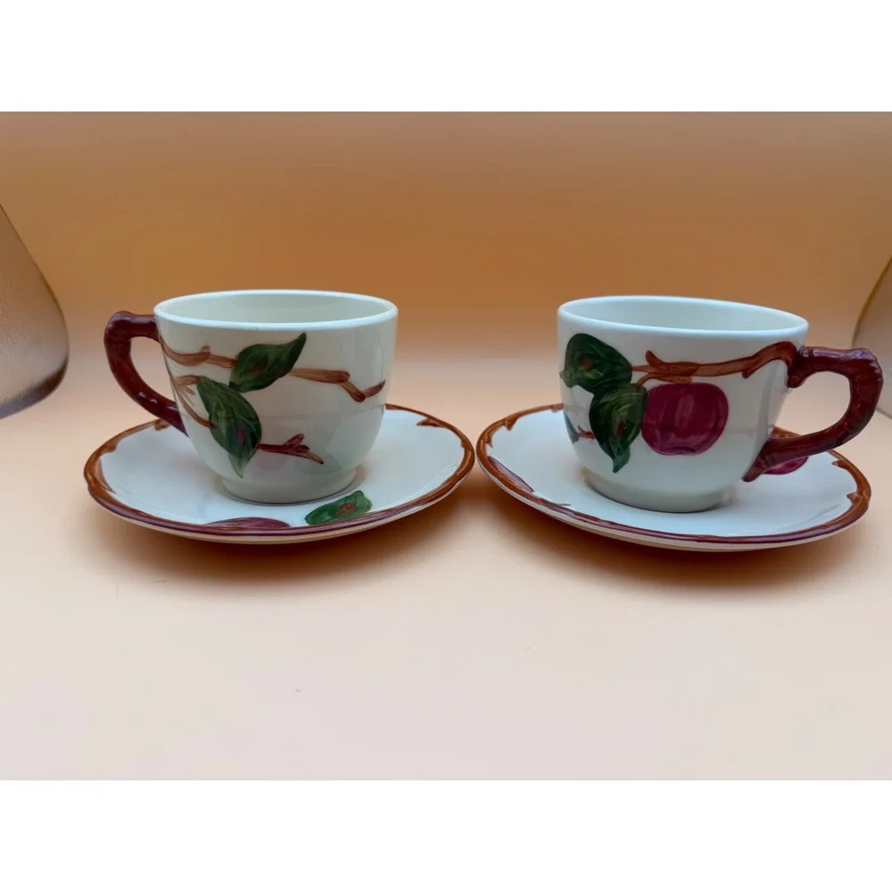 Franciscan Apple Earthenware Coffee Cups and Saucers Set of 2 Vintage USA Made